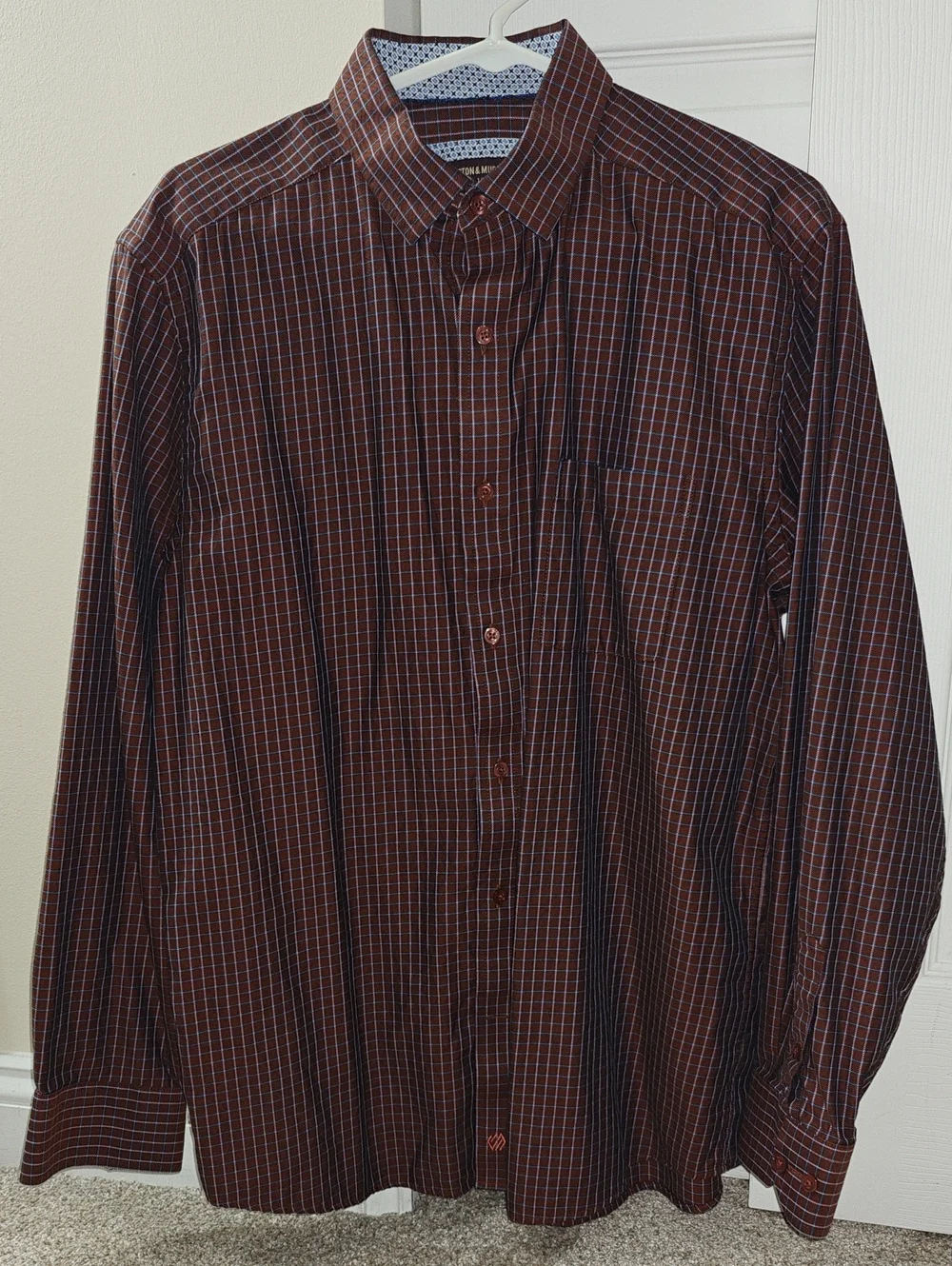 Johnston & Murphy Men's Brown Plaid Dress Shirt